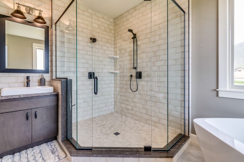 Black Frame Shower with Geometric Tiles